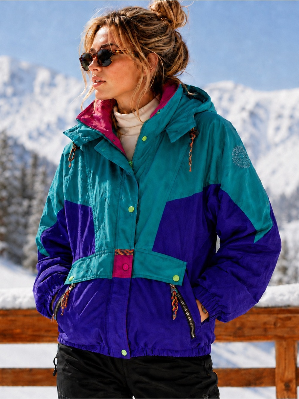 Helly Hansen Vintage 90s Colorblock Ski Jacket Teal Purple Pink